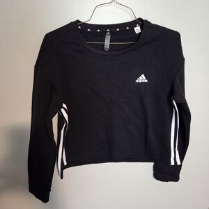 adidas Black Cropped Crewneck with White Stripe Accents